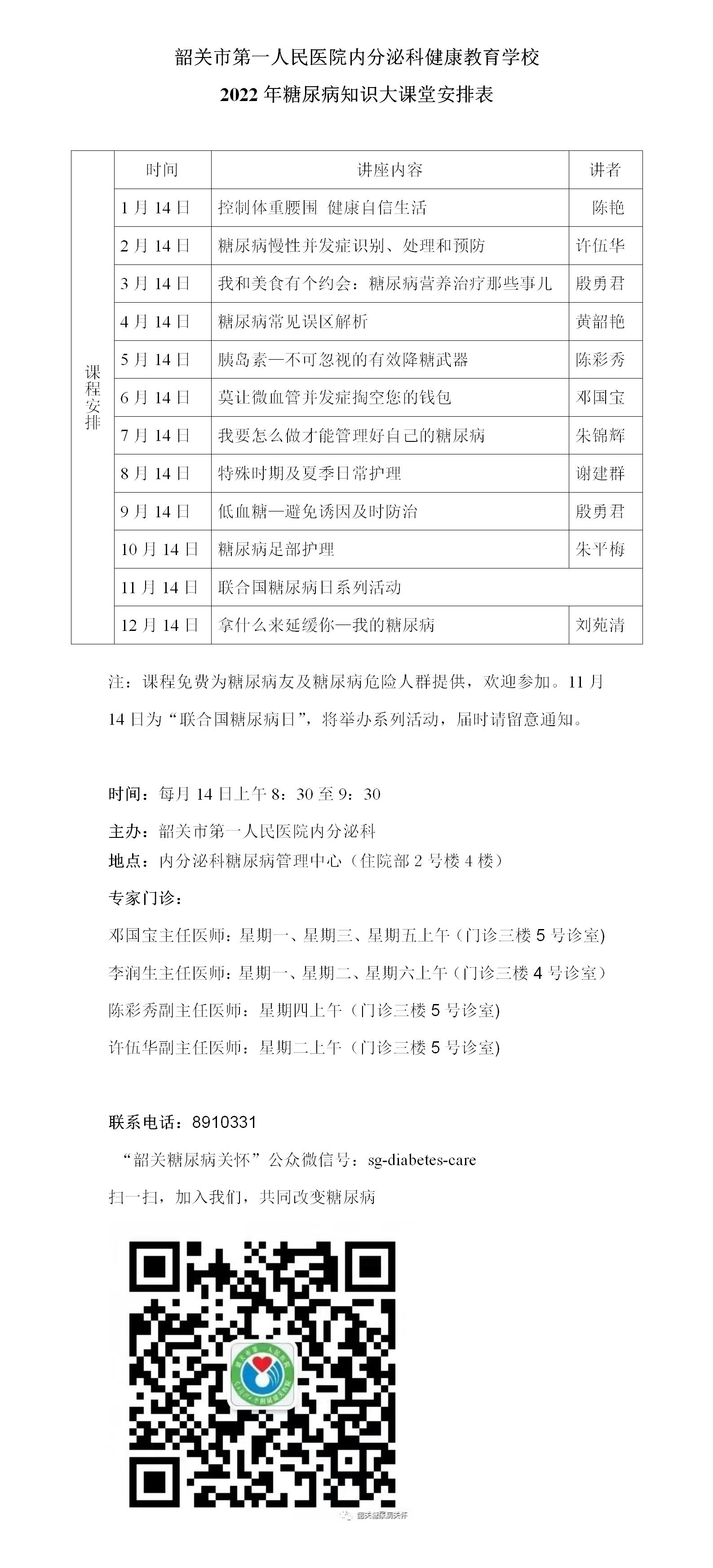 2022年糖尿病知识大课堂安排表(图1)